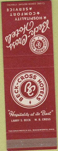 Matchbook Cover - Beck Ross Hotels Sterling CO Great Bend KS SAMPLE