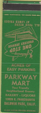 Matchbook Cover - Parkway Mart Baldwin Park CA SAMPLE