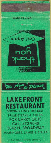 Matchbook Cover - Lake Front Restaurant NO TOWN