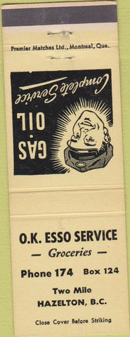 Matchbook Cover - OK Esso Oil gas Hazelton BC