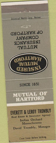 Matchbook Cover - Mutual Hartford Insurance Indian Orchard MA