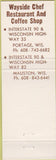 Matchbook Cover - Wayside Chef Restaurant Coffee Portage Mauston WI hamburgers