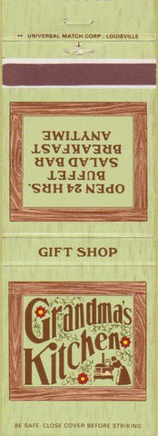 Matchbook Cover - Grandma's Kitchen Mortons Gap KY Oak Grove New Lisbon WI