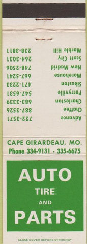 Matchbook Cover - Auto Tire  and  Parts Gape Girardeau MO