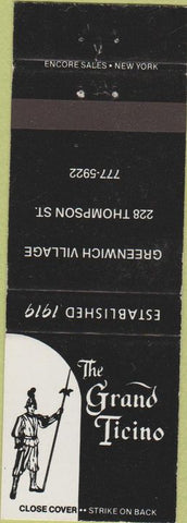 Matchbook Cover - The Grand Ticino New York City Greenwich Village