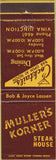 Matchbook Cover - Muller's Korner Steak House