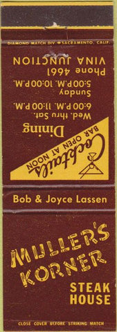 Matchbook Cover - Muller's Korner Steak House