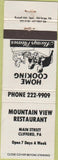 Matchbook Cover - Mountain View Restaurant Clifford PA