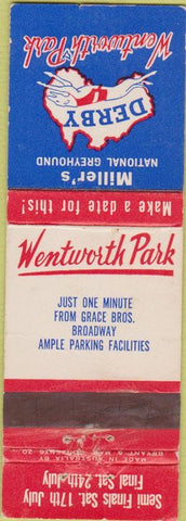Matchbook Cover - Greyhound Derby Racing Wentworth Park Sydney Australia WEAR