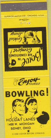 Matchbook Cover - Holiday Lanes Bowling Sidney OH
