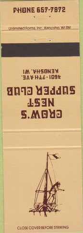 Matchbook Cover - Crow's Nest Supper Club Kenosha WI