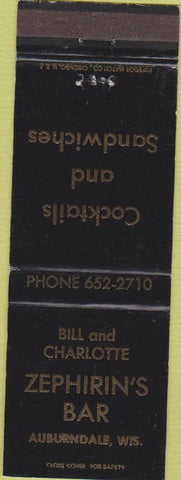 Matchbook Cover - Zephirin's Bar Auburndale WI
