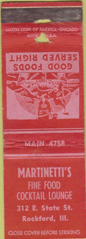 Matchbook Cover - Martinetti's Restaurant Rockford IL WEAR