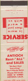 Matchbook Cover - Antioch Rent All Sales CA
