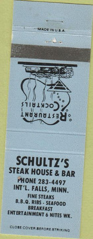 Matchbook Cover - Schultz's Steak House International Falls MN