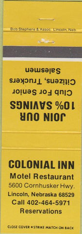 Matchbook Cover - Colonial Inn Lincoln NE