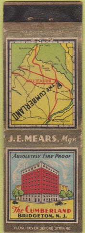 Matchbook Cover - The Cumberland Hotel Bridgetown NJ WORN