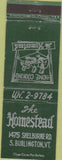 Matchbook Cover - The Homestead South Burlington VT