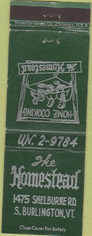 Matchbook Cover - The Homestead South Burlington VT