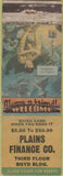 Matchbook Cover - Plains Finance Co POOR Cheyenne WY