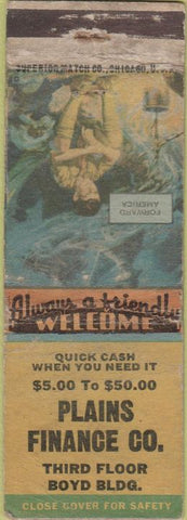 Matchbook Cover - Plains Finance Co POOR Cheyenne WY