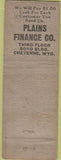 Matchbook Cover - Plains Finance Co POOR Cheyenne WY