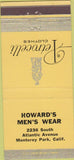 Matchbook Cover - Petrocelli Clothes Howard's Monterey Park CA 30 Strike