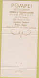 Matchbook Cover - Cafe Pompei New York City 30 Strike