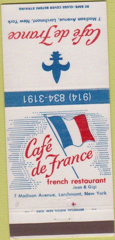 Matchbook Cover - Cafe De France Larchmont NY French restaurant 30 Strike