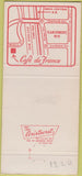 Matchbook Cover - Cafe De France Larchmont NY French restaurant 30 Strike