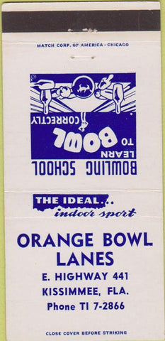 Matchbook Cover - Orange Bowling Lanes Kissimmee FL 30 Strike