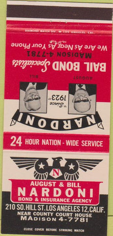 Matchbook Cover - Nardoni Bail Bonds Los Angeles CA 30 Strike