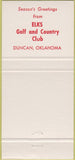 Matchbook Cover - Elks Golf Country Club Duncan OK 30 Strike
