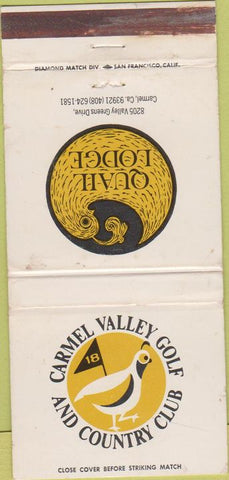 Matchbook Cover - Carmel Valley Golf Country Club CA 30 Strike