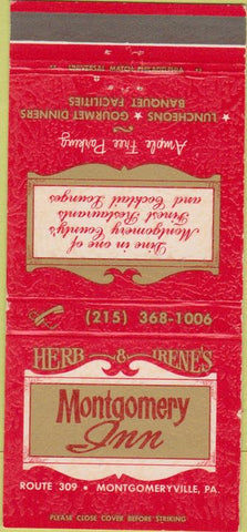 Matchbook Cover - Montgomery Inn Montgomeryville PA 30 Strike