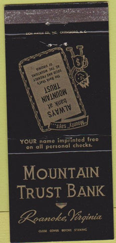 Matchbook Cover - Mountain Trust Bank Roanoke VA 30 Strike
