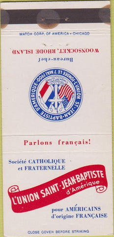 Matchbook Cover - L'Union Saint Jean Baptiste  Woonsocket RI WEAR 30 Strike