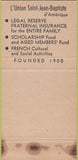 Matchbook Cover - L'Union Saint Jean Baptiste  Woonsocket RI WEAR 30 Strike