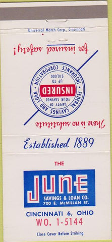 Matchbook Cover - June Savings Loan Cincinnati OH 30 Strike