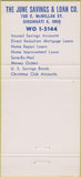 Matchbook Cover - June Savings Loan Cincinnati OH 30 Strike