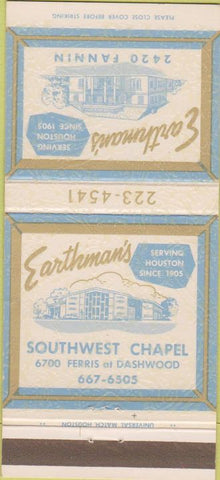 Matchbook Cover - Earthman's Southwest Chapel Funerals Houston TX 30 Strike