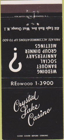 Matchbook Cover - Crystal Lake Casino West Orange NJ 30 Strike