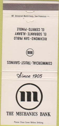 Matchbook Cover - Mechanics Bank Richmond San Pablo Pinole CA 30 Strike