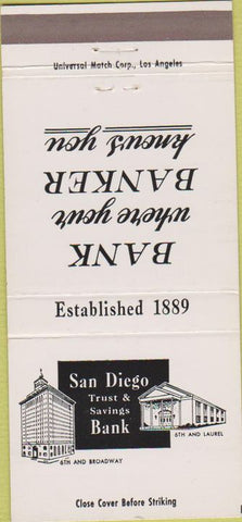 Matchbook Cover - San Diego Trust Savings CA 30 Strike