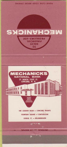 Matchbook Cover - Mechanicks National Bank Concord NH 30 Strike