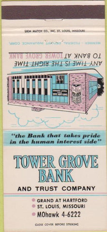 Matchbook Cover - Tower Grove Bank St Louis MO 30 Strike