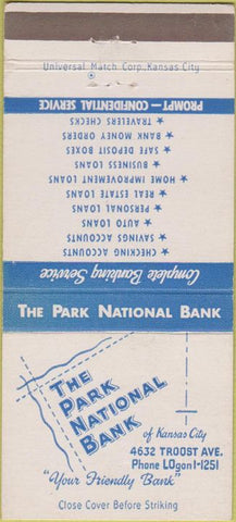 Matchbook Cover - Park National Bank Kansas City MO 30 Strike
