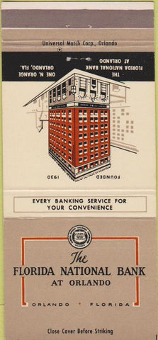 Matchbook Cover - Florida National Bank Orlando FL 30 Strike