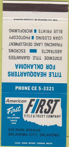 Matchbook Cover - American First Title Trust Oklahoma City OK 30 Strike