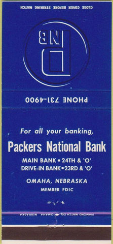 Matchbook Cover - Packers National Bank Omaha NE 30 Strike